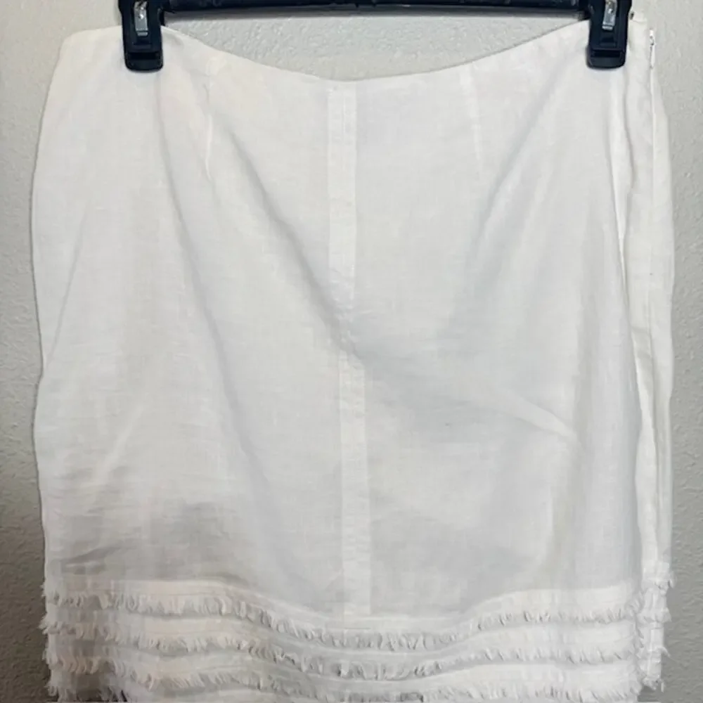 Tommy Bahama White Linen Fringe Hem Skirt Womens Size 12 Lined Knee Length